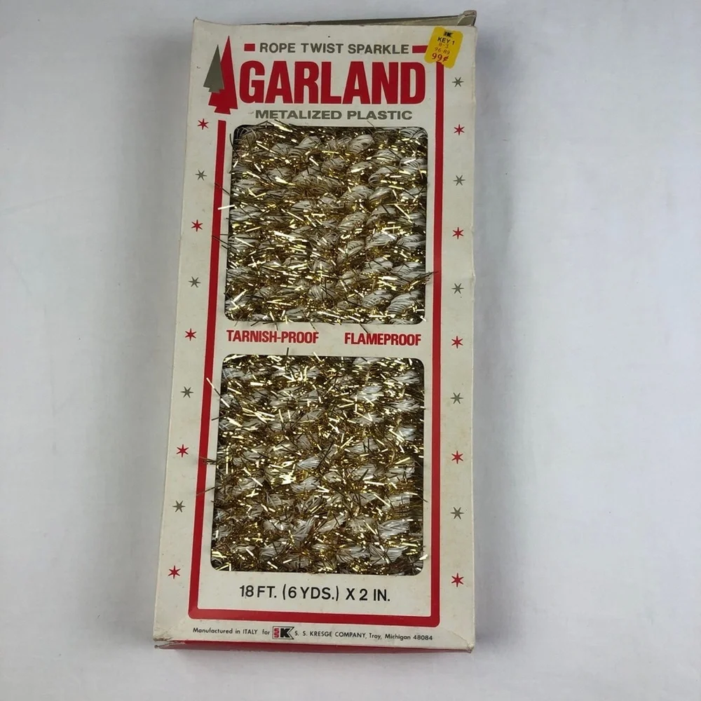 S. S. Kresge Rope Twist Sparkle Garland Gold Italy Vintage Metalized Plastic 18’